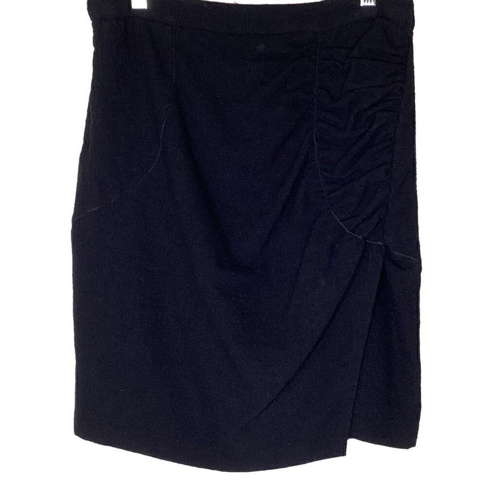 NEW Leon Max Limited Edition Black Wool Ruched Dark Academia Pencil Skirt Size 8